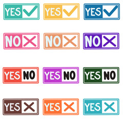Colorful Yes and No Checkbox Icons with Check and X Marks