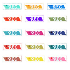 REC Recording Sign Set with Brush Stroke Style and Dotted Border