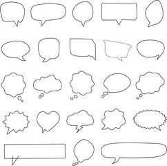 Fototapeta premium Set of outlined speech and thought bubbles in comic style. Blank dialogue frames, chat balloons, and creative shapes perfect for notes, design, and communication. 