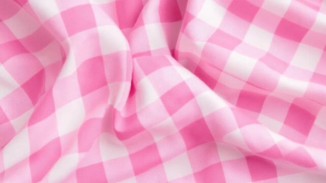 Close-up shot of a pink and white checkered fabric texture