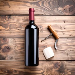 Wine bottle and corkscrew on wooden planks (1)