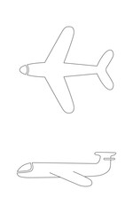 Airplanes outline set isolated on a white background. Two different airplane shapes. Linear icon, vector illustration.