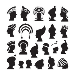 A bundle of simple Durga Head silhouettes with a white background.