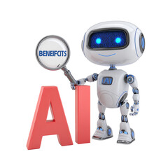 AI Robot with Magnifier and Benefits on Transparent Background