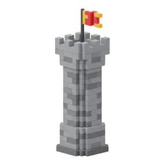 Fototapeta premium Voxel castle tower with a flag