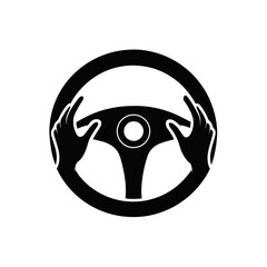 Hands holding a steering wheel in black on transparent background