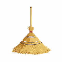 Straw broom with long handle