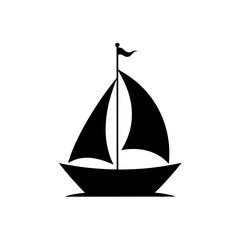 Simple black silhouette of a sailboat icon on transparent background