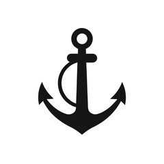 Simple black and white anchor illustration on transparent background