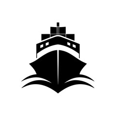 Illustration of a front facing cargo ship on transparent background