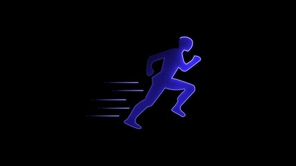 Pictogram of a running man on black background , Running neon sign appear in center and disappear after some time.