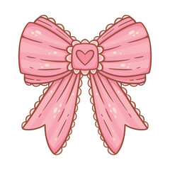 Adorable Pink Ribbon Bow. Perfect for gift wrapping, fashion accessories, digital scrapbooking, greeting cards, planner stickers, cute pastel hand-drawn vector illustration