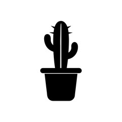 Silhouette of a cactus in a flower pot art on transparent background