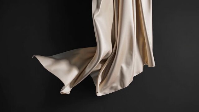 Elegant Fabric Movement: Capturing the Graceful Flow of Satin Drapery Against a Minimalistic Black Background