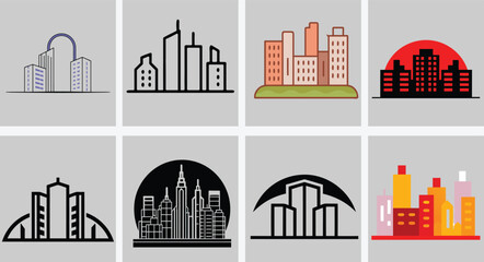 Minimal Futuristic City Skyline Neon Outline Vector Illustration