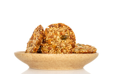 Thaler cookies with nuts and honey isolated on white background, close-up.