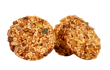 Thaler cookies with nuts and honey isolated on white background, close-up.