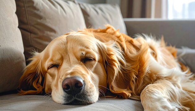 Golden Retriever sleeping on couch