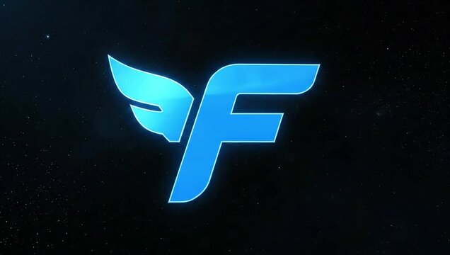 Blue Winged "F" Logo on Starry Dark Background of Motion logo animation video