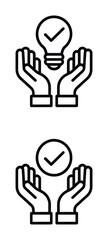 Hands holding idea and approval concept vector icons