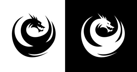 black and white illustration of a dragon icon