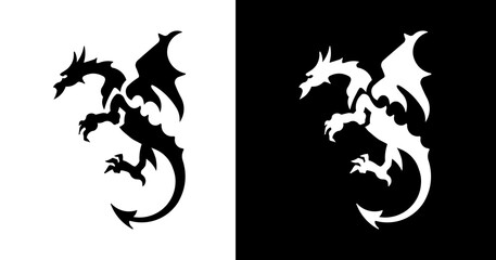 black and white illustration of a dragon icon