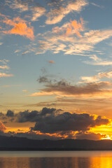 Scenic Sunset Over Water and Mountains