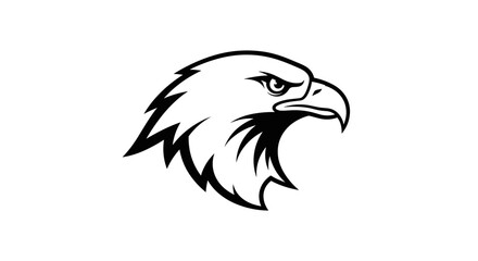 Fototapeta premium Black outline bald eagle head profile flat illustration
