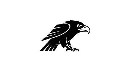 Fototapeta premium Black stylized eagle in profile looking forward on white flat illustration