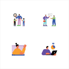 Set of Leadership and Teamwork Flat Style Illustrations 