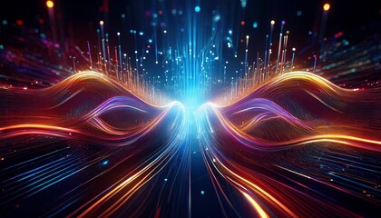 abstract 3d data stream with quantum circuit technology theme