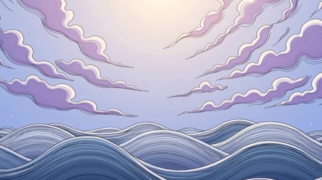 Abstract sketch of waves and clouds with fluid lines and subtle shading