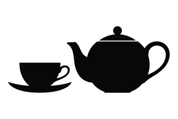 Black silhouette of a teapot and teacup on a saucer