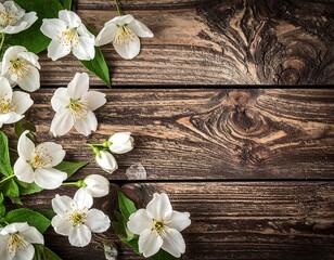 White flowers on a dark wooden background