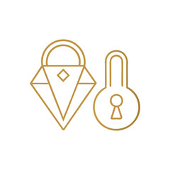 Fototapeta premium Golden diamond and lock icon representing security and value