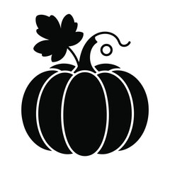 Simple black silhouette of a pumpkin with a leaf and stem