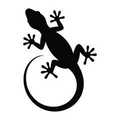 Naklejka premium Black silhouette of a gecko with a curled tail