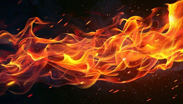 Abstract flames flowing against dark background. Use for heat, danger, or power