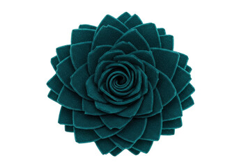 Teal flower isolated on transparent background, decorative felt rosette with spiral center for...