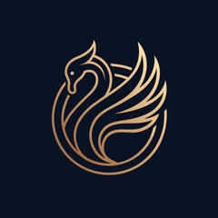 Elegant golden swan logo design on dark blue background