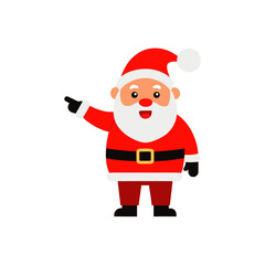 Cartoon santa claus pointing to the left side on transparent background