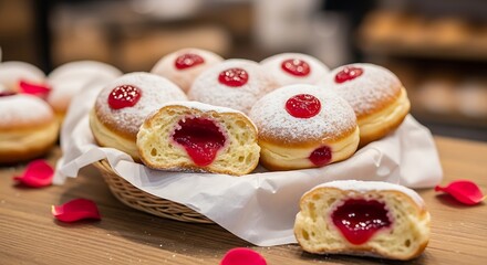 Delicious Sweet Donuts with Jam Filling.