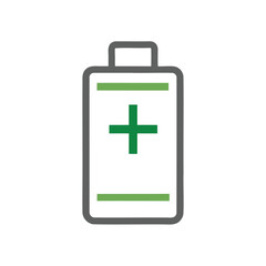 Obraz premium Green plus sign on white battery icon with gray outline