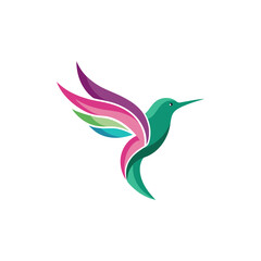 Illustration of a colorful hummingbird logo on transparent background