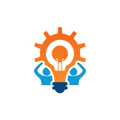 Teamwork idea with gear and light bulb logo on transparent background