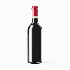 Illustration of a dark red wine bottle with a red cap, isolated on white background.