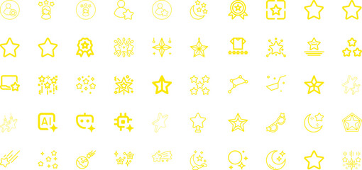 A Collection of Yellow Star and Celestial Icons on a White Background