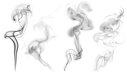 Smoke plumes on white background for artistic design element overlay usage