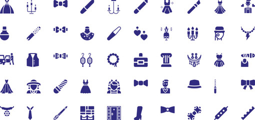 Fototapeta premium Collection of Fashion and Beauty Icons: Dresses, Jewelry, Accessories, and More