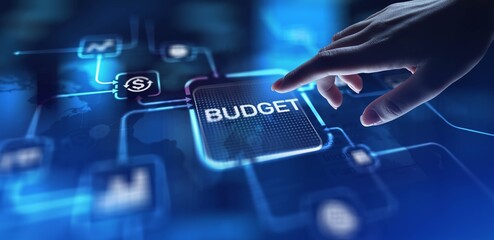 Budget Planning and Financial Allocation, projection on a virtual screen, Business and Technology Concept.